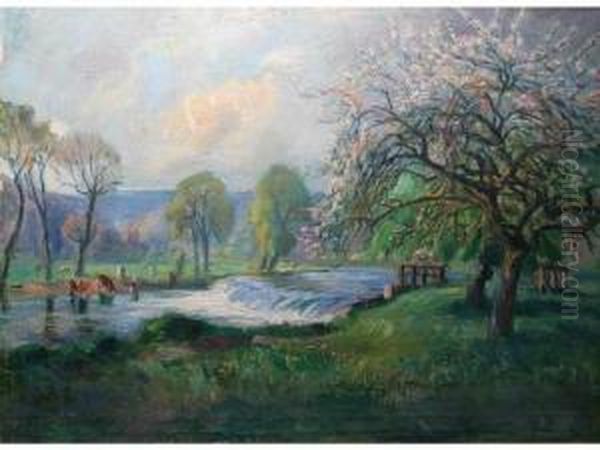 Au Bord Du Ruisseau Oil Painting by Raymond Louis Lecourt