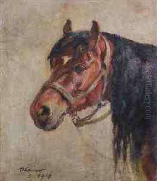 Le Court ,head Study Of A Pony Oil Painting by Raymond Louis Lecourt