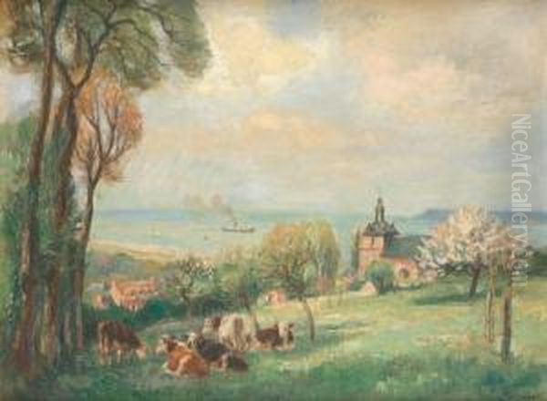 Vue De Pennedepie Oil Painting by Raymond Louis Lecourt