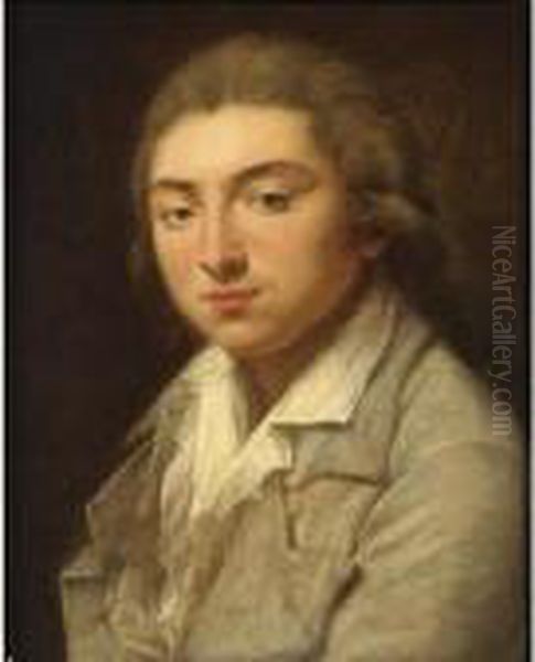 A Portrait Of A Young Man, Said 
To Be Francois Vergand (1756-?), Bust Length, Wearing A Grey Coat With A
 White Shirt Oil Painting by Jeanne-Philiberte Ledoux