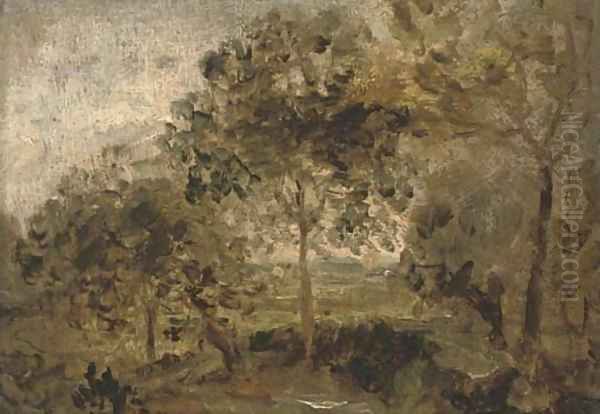 A wooded landscape Oil Painting by Thomas Churchyard