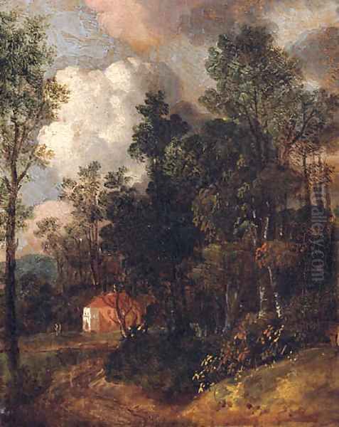 A Country House In A Wooded Landscape Oil Painting by Thomas Churchyard