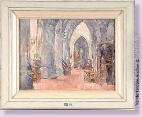 Interieur De L'eglise A Moret-sur-loing (france) Oil Painting by Paul Leduc