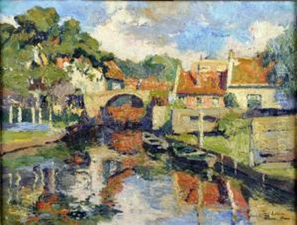 Canal Avec Pont Oil Painting by Paul Leduc