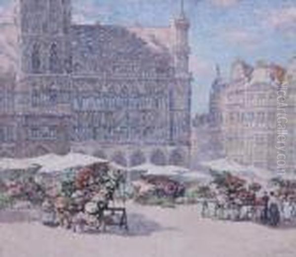 'grand' Place De Bruxelles Au 15 Aout' Oil Painting by Paul Leduc