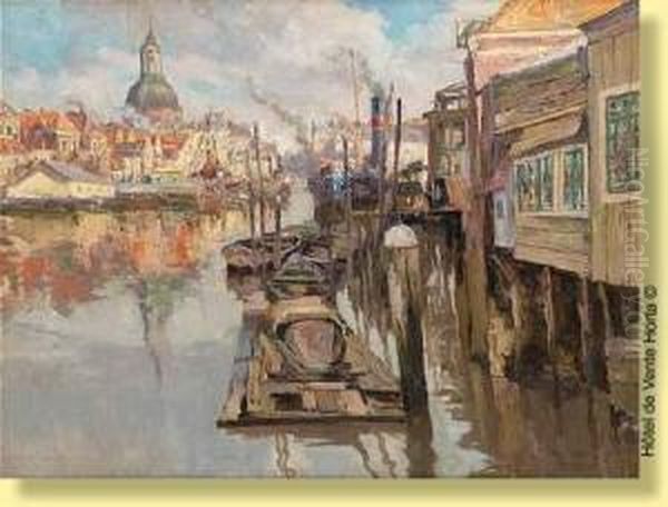 Vue Du Port De Dordrecht Ensoleille Oil Painting by Paul Leduc