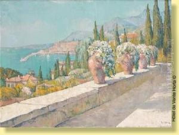 Vue Du Port De Menton Oil Painting by Paul Leduc