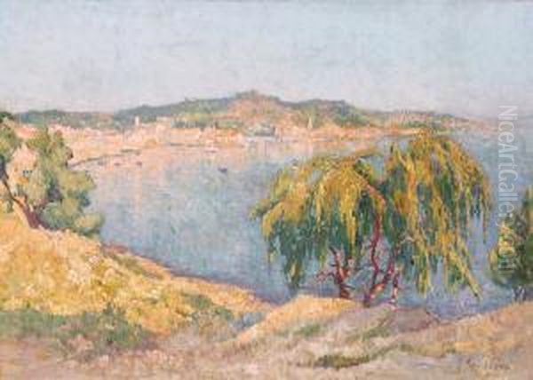 Le Lac De Berre,martigues - La Baie Ensoleillee (1919) Oil Painting by Paul Leduc