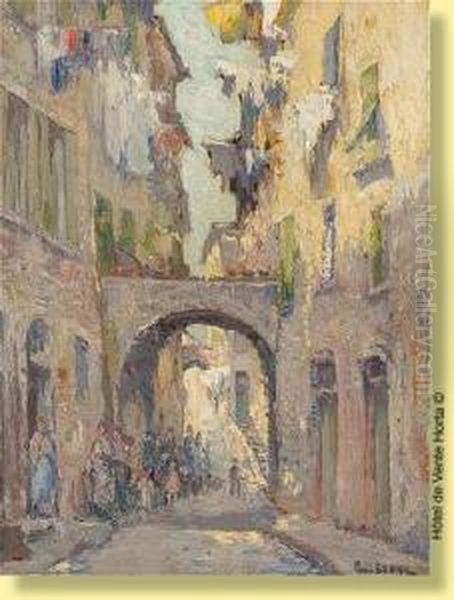 Rue Animee A Menton Oil Painting by Paul Leduc