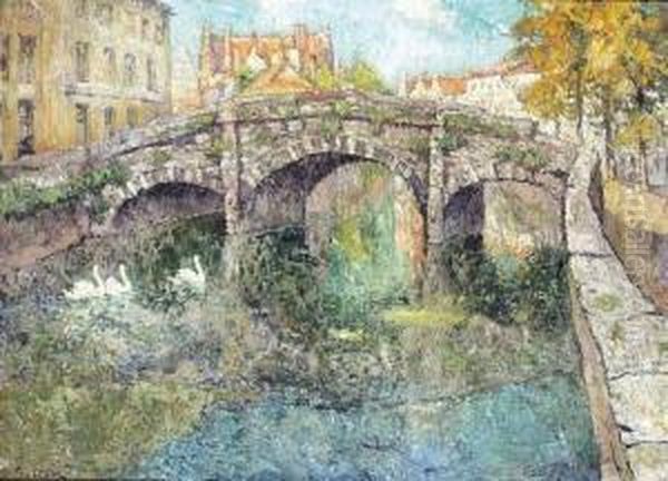 Le Pont Augustin A Bruges Oil Painting by Paul Leduc