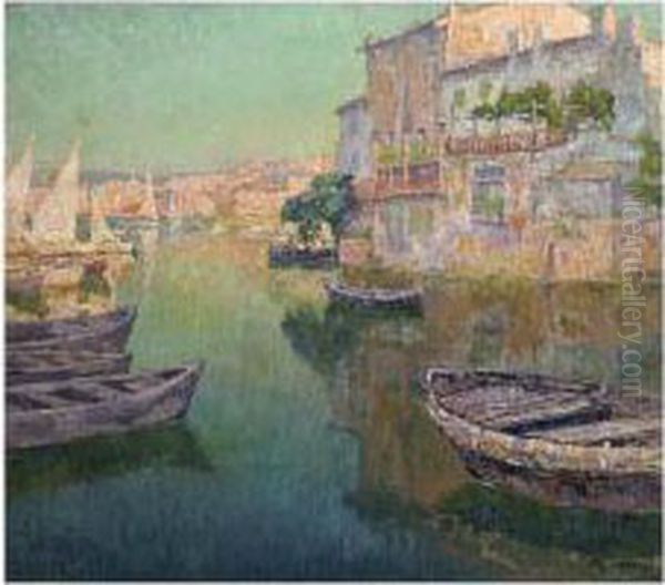 View Of A Southern Harbour Oil Painting by Paul Leduc