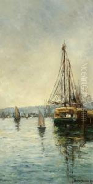 Hay Barge At The Wharf Oil Painting by Bertha Stringer Lee