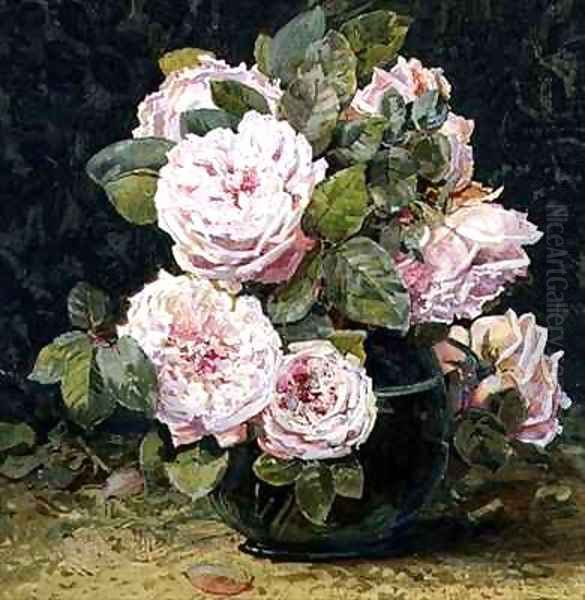 Roses in a Green Bowl Oil Painting by Fanny W. Currey