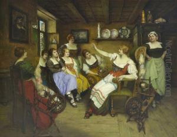 In Der Spinnstube Oil Painting by Ferdinand Leeke