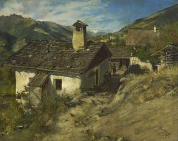 Der Schwarzplatterhof Oberhalb Merans. Oil Painting by Ferdinand Leeke