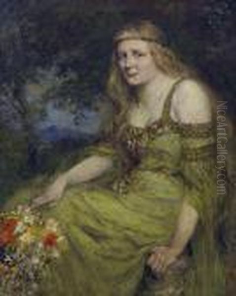 Bildnis Einer Sitzenden Jungen Frau Oil Painting by Ferdinand Leeke