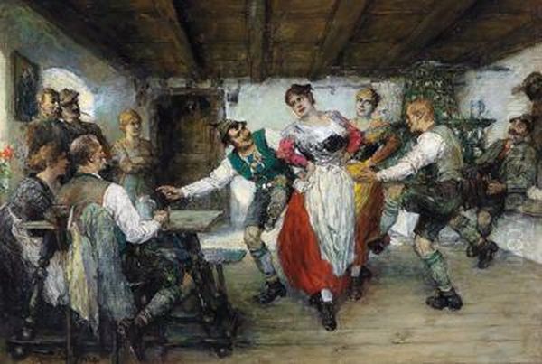 Tanz In Der Bauernstube Oil Painting by Ferdinand Leeke