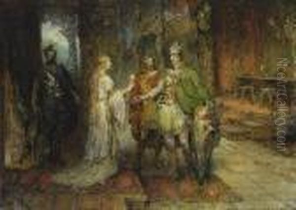 Gutrune Uberreicht Siegfried Den
 Giftigen Trunk Oil Painting by Ferdinand Leeke