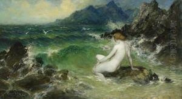 Nymphe Am Meeresufer. Oil Painting by Ferdinand Leeke