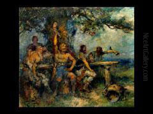 Germanen Unter Einer Eiche Oil Painting by Ferdinand Leeke