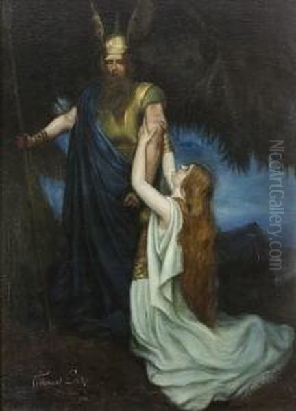 Wotan Und Brunhilde Oil Painting by Ferdinand Leeke