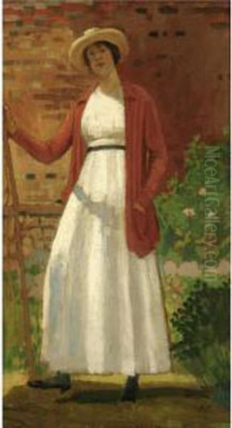 Lyndra In A Garden Oil Painting by Derwent Lees