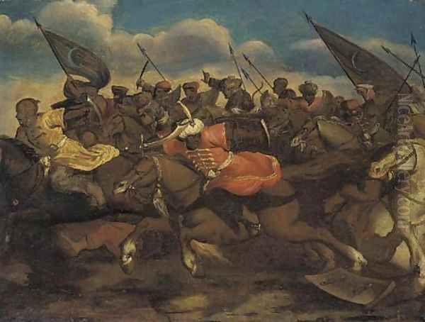 A Turkish cavalry charge Oil Painting by Antonio Calza