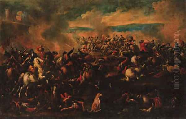 A cavalry engagement Oil Painting by Antonio Calza