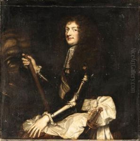 Portrait Of A Nobleman, Three-quarter Length, Wearing Armor Andholding A Baton Oil Painting by Claude Lefebvre