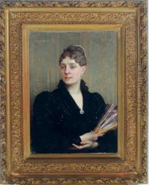 Elegant Lady With A Fan Oil Painting by Jules Joseph Lefebvre