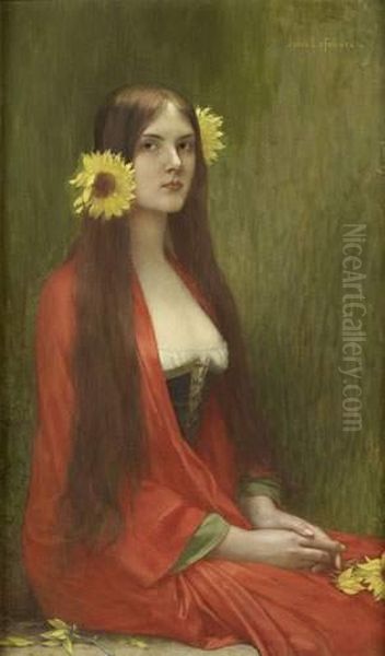 Jeune Femme Aux Tournesols Oil Painting by Jules Joseph Lefebvre