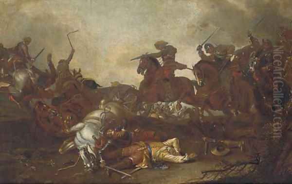 A cavalry skirmish 2 Oil Painting by Antonio Calza