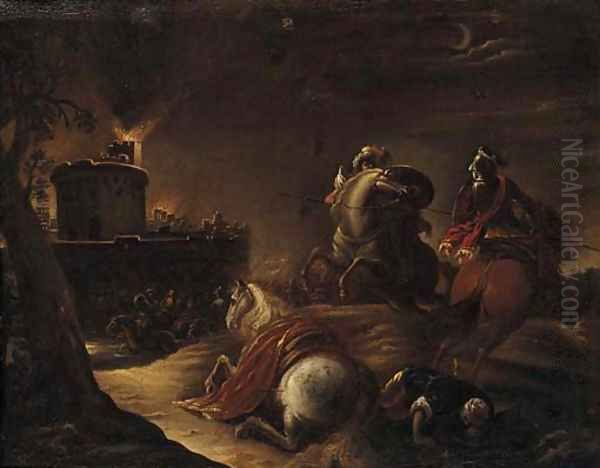 Christians and Turks before a beseiged castle Oil Painting by Antonio Calza