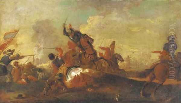 A cavalry skirmish Oil Painting by Antonio Calza