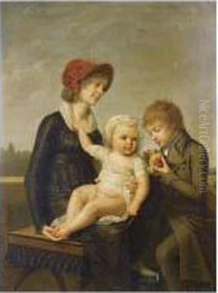 Jeune Mere Et Ses Deux Enfants Oil Painting by Robert J. Fr. Faust Lefevre