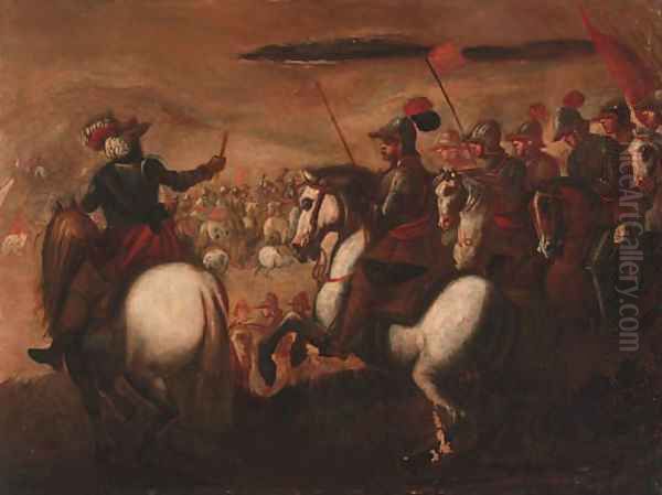 Cavalrymen on a battlefield Oil Painting by Carlo Coppola