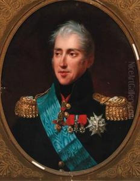 Portrait Of A Gentleman, Head And Shoulders, In Military Uniform,wearing Medals Oil Painting by Robert J. Fr. Faust Lefevre