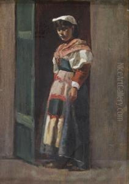 Une Italienne Oil Painting by Silvestro Lega