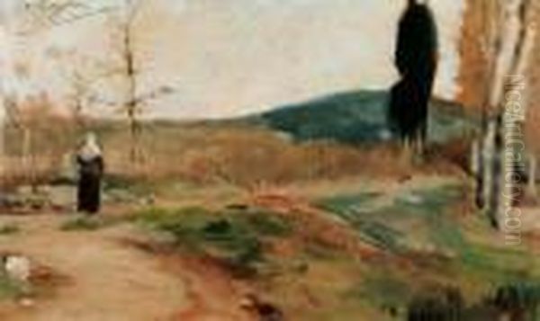 Paesaggio Toscano(il Cipresso) Oil Painting by Silvestro Lega