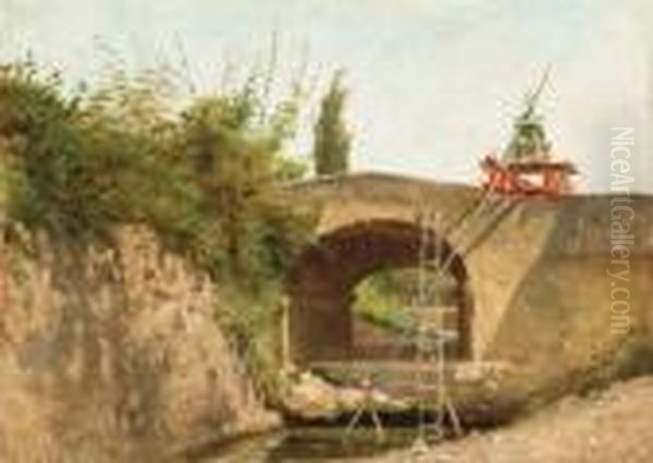 Ponte Oil Painting by Silvestro Lega