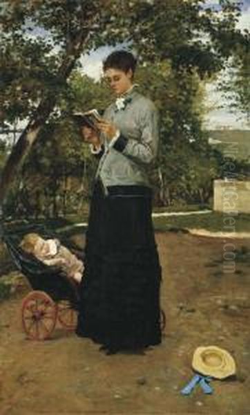 Il Sonno Dell'innocenza (1882 Circa) Oil Painting by Silvestro Lega