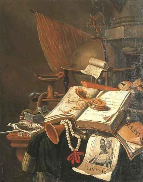 A Vanitas still life with an open book Oil Painting by Evert Collier