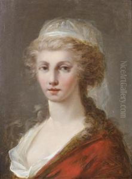 Portrait De Jeune Femme A L'etole Rouge Oil Painting by Pierre Nicolas Legrand