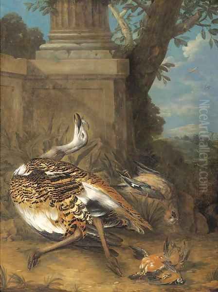 Dead birds by a plinth in a clearing Oil Painting by Giovanni Crivelli, Il Crivellone