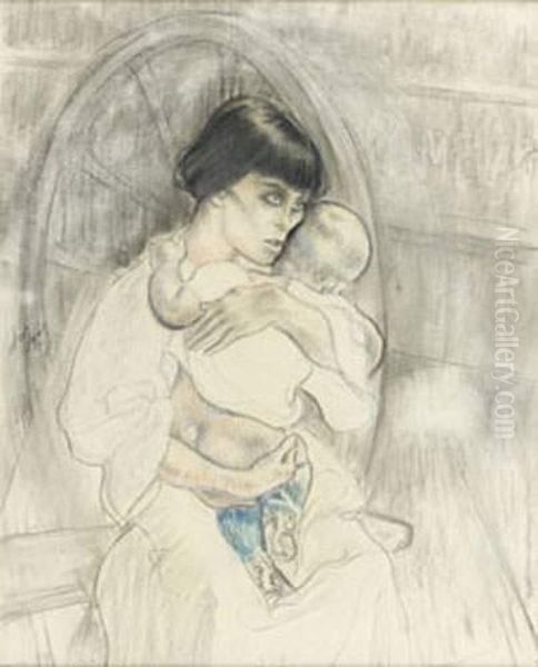 Femme Et Enfant Oil Painting by Louis Auguste M. Legrand