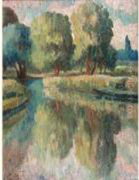 Arbres Au Bord De L'eau Oil Painting by Louis Auguste M. Legrand