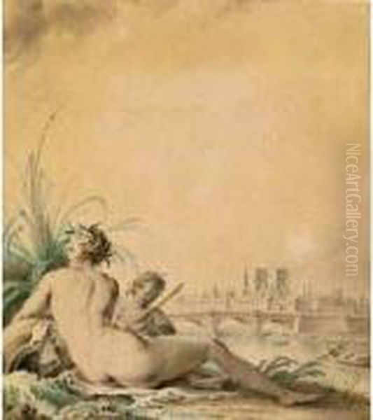 Allegorie De La Seine Avec Notre-dame Dans Le Fond Oil Painting by Etienne-Charles Leguay