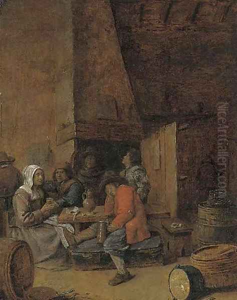 Peasants drinking and smoking in an inn Oil Painting by Joos van Craesbeeck