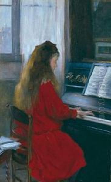 Jeune Fille Au Piano Oil Painting by Gustave Leheutre