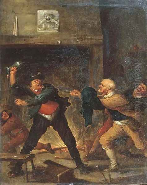 Boors fighting in an inn Oil Painting by Joos van Craesbeeck